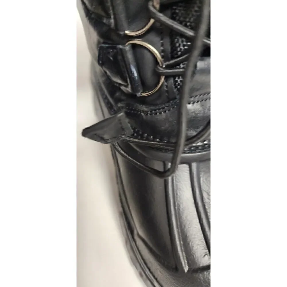 Toddler Kid's Lace Up Elastic Black Faux Fur Snow Boots Size 30/12.5